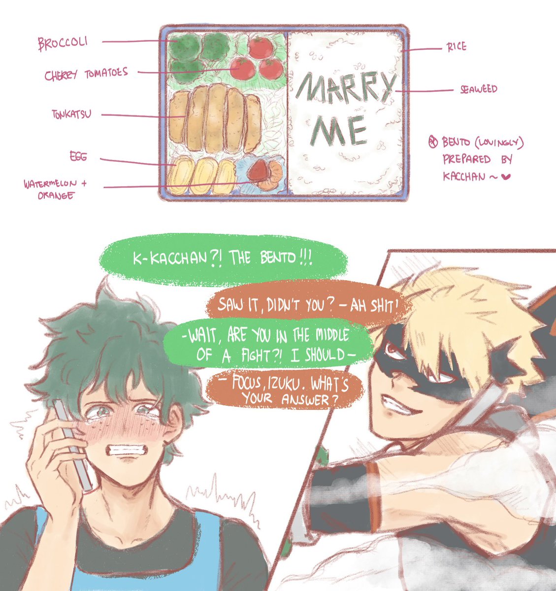 endthisdream's tweet image. bkdk ql! teacher izu and ph!bk

kats who prepares izu’s bento almost everyday, decides to slyly proposes using said bento.

(It’s a yes from izu, ofc 😌💍)

#bkdk #ktdk #勝デク