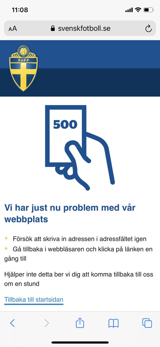 Svenskfotboll.se är en så otroligt usel hemsida. Helt omöjligt att hitta, och när man väl hittar så ser det ut så här nästan varje gång. Helt ofattbart att man misslyckats så totalt!
<a href="/svenskfotboll/">Svensk Fotboll</a>
