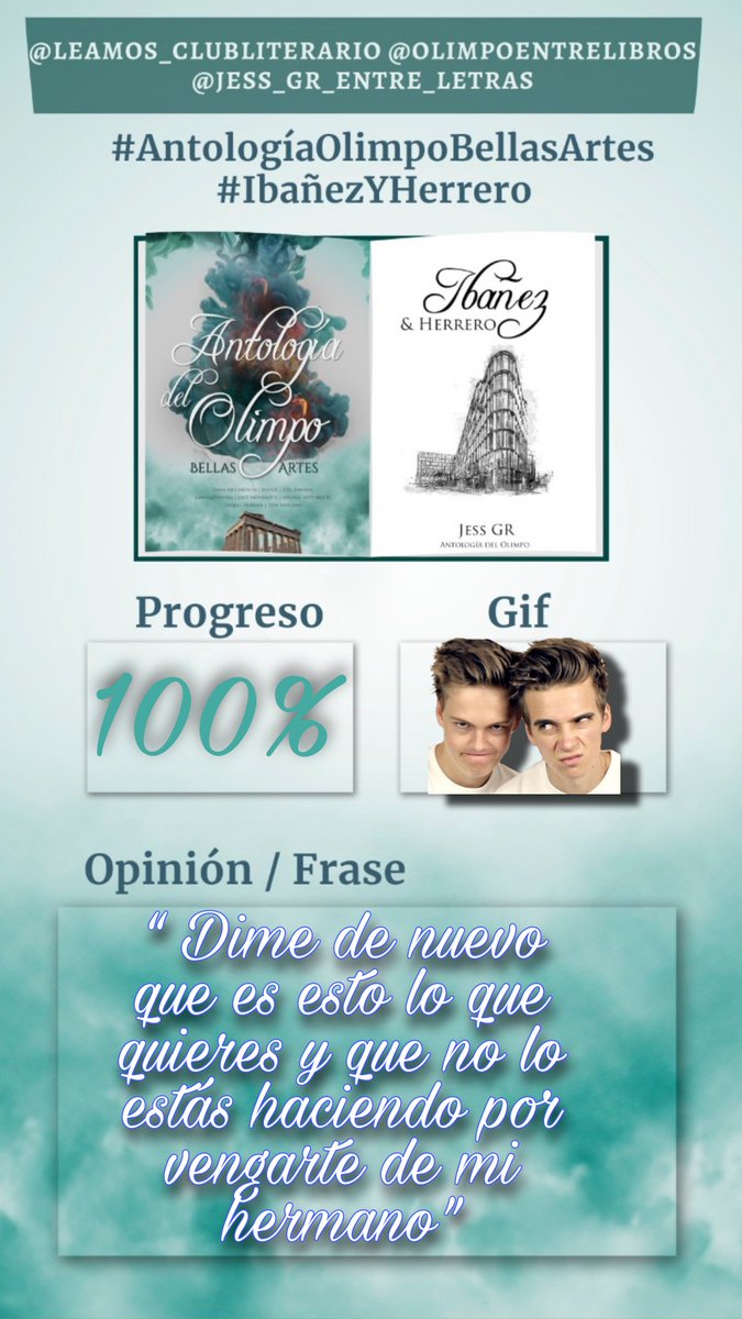 RosamaryTenza's tweet photo. Una lectura!!!
Antología del olimpo Bellas Artes.
Primer relato de @Jess_GR_autora.
@SheyBrochero
@LecturaOlimpo
Muy buen relato, me ha gustado mucho
#JessGr
#OlimpoEntreLibros
#BellasArtes
#IbañezyHerrero https://t.co/zPBrrIlJyT