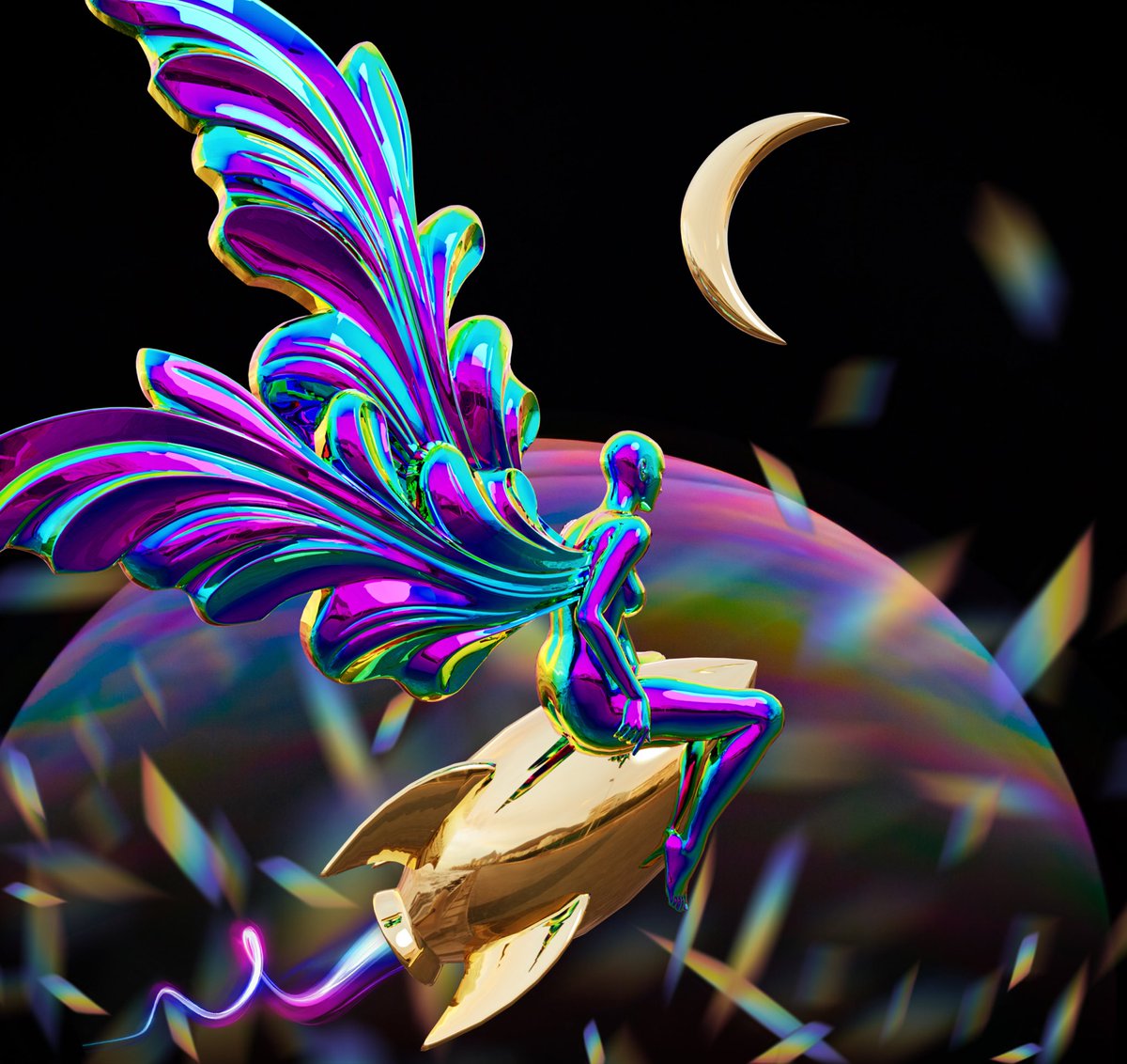 I have hit 5K followers so it’s time for a GIVEAWAY from my ‘Archangel’ Series! I’m giving away ‘To The Moon’ angel. To enter: 

💕Follow <a href="/gigigorlova/">Gigi Digital Artist👽🛸</a> 
💕Like
💕Retweet 
For your chance to win! 

Giveaway ends: 18th August 2021 
#nft #NFTGiveaway #NFTGiveaways #nfts #cryptoart