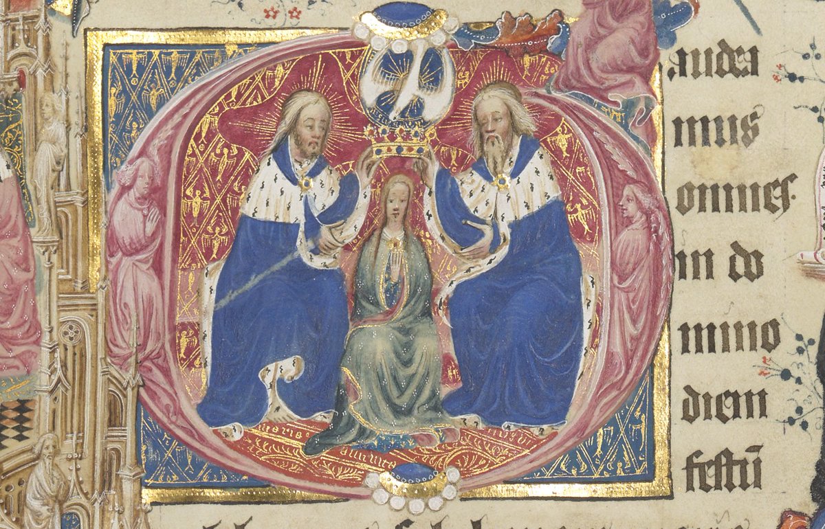 BLMedieval's tweet photo. 15 August is the feast of the Assumption of the Virgin, celebrating Mary's entry into heaven at the end of her earthly life. 

The page for Assumption Day is one of the finest in the Sherborne Missal, made for the benedictine abbey of St Mary the Virgin, Sherborne, c. 1400 🧵 /1 https://t.co/z76Tcfomud