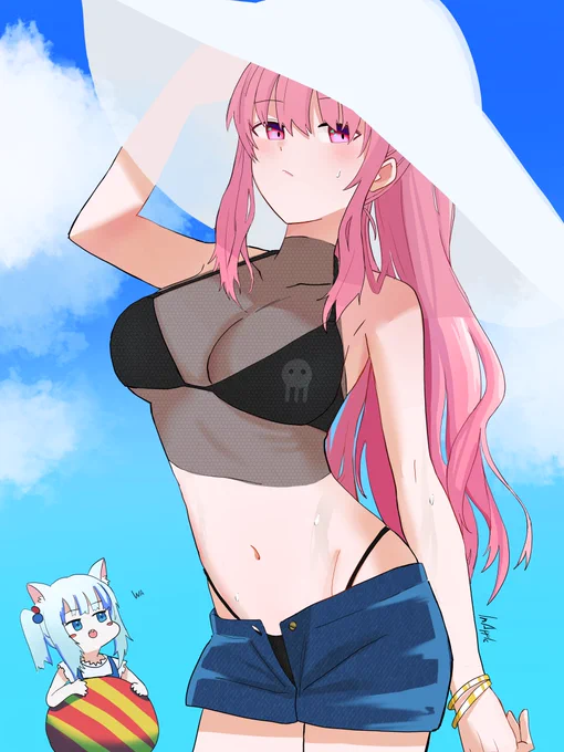 칼리 수영복 그린거(feat. Gura) #callillust #描いてミル 