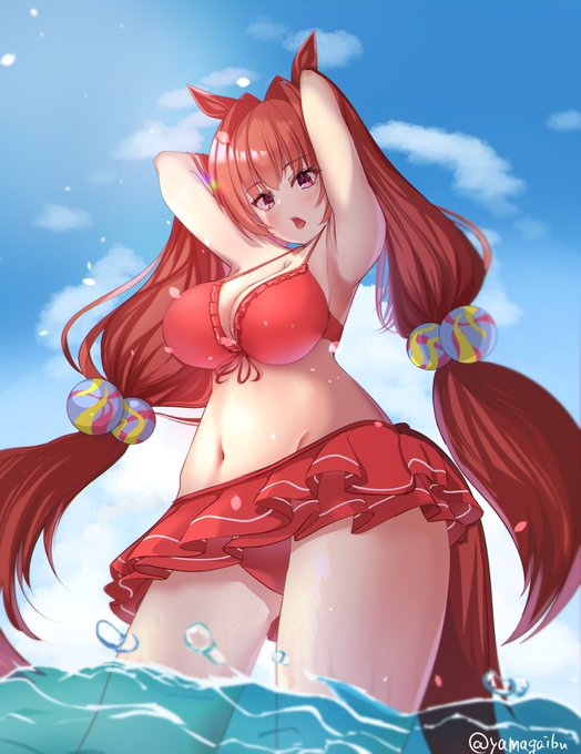 #ウマ娘 #ウマ娘プリティダービー  #ダイワスカーレット 例の水着ダスカです。逆光がいい感じ 