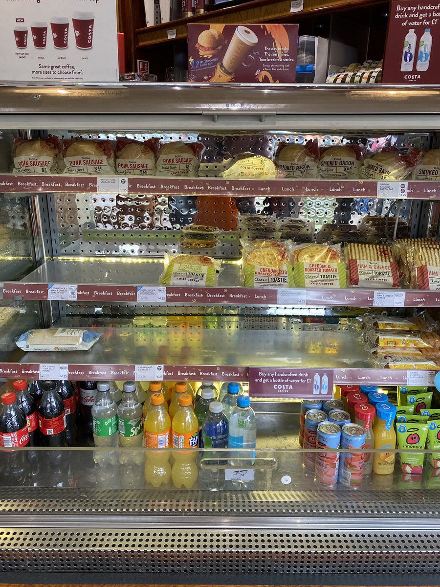 screddie's tweet photo. @CostaCoffee your Petts Wood station square store (my local) is the worst Costa I’ve been to. It is overdue a total refurb and looks tatty/dated. And more frustrating is it never has any food. Shelves are empty every weekend morning. This is 10.30am on a Sunday!! https://t.co/5QuutAKzG2