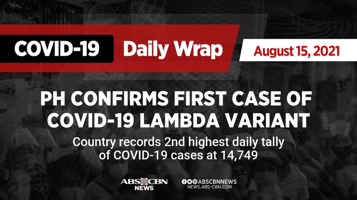 ABSCBNNews's tweet photo. TODAY'S #COVID19WRAP: PH confirms 1st Lambda variant, 2nd highest daily tally of cases, arrival of more vaccine doses (August 15, 2021)

• PH confirms first case of COVID-19 Lambda variant https://t.co/Qey6VuaHHx https://t.co/T3gFyuYPUe