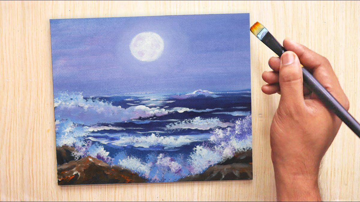 Moonlight Seascape Acrylic Painting | Easy Acrylic Painting for Beginners youtu.be/45P4yxX_4No via @YouTube