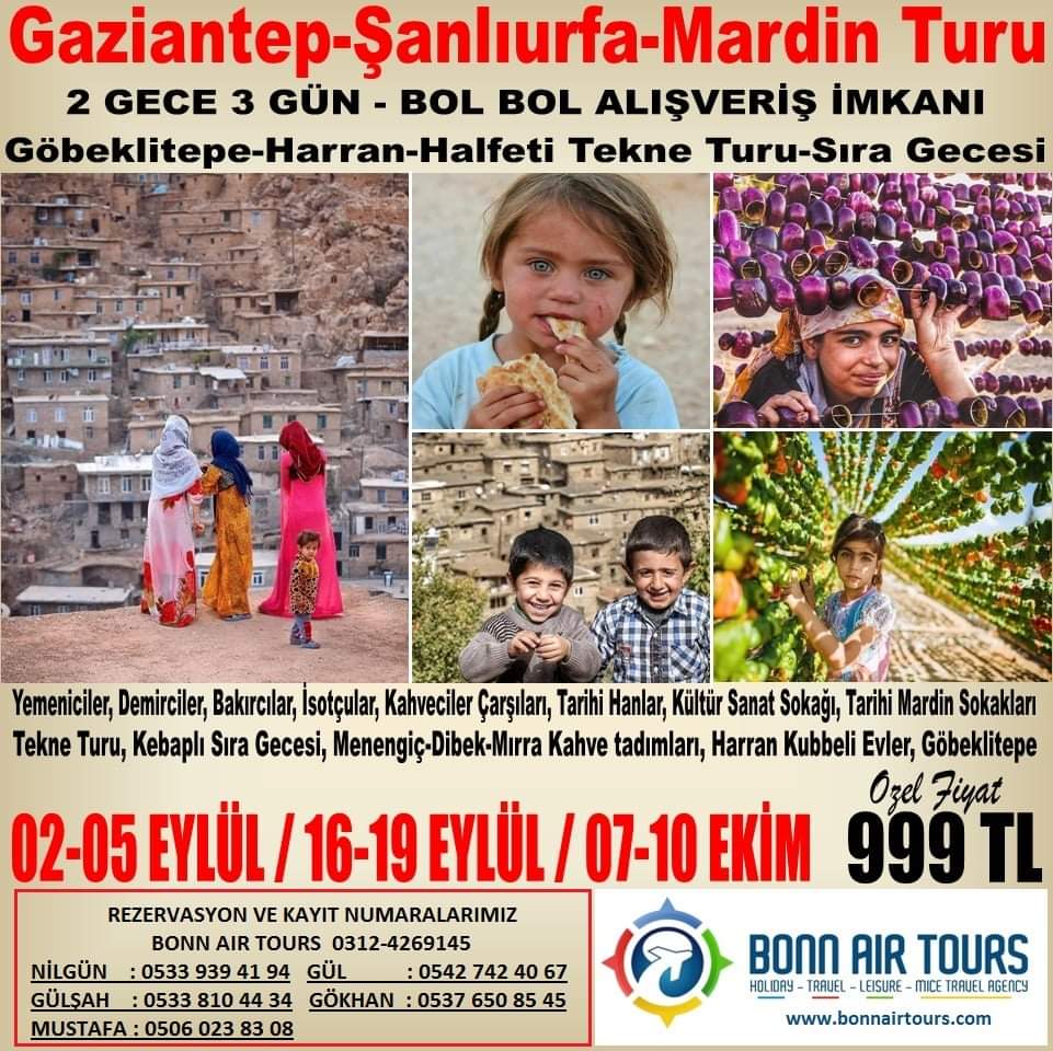 BonnAirTours's tweet photo. Sizler için Yeni bir Tur hazırladık. Bol Bol Alışveriş yapacagınız, Bol Bol tarihin içersinde gezebileceğiniz Şekilde yeni bir program ile Yeniden Şanlıurfa Gaziantep ve Mardindeyiz. Hemde Hafta Sonu. https://t.co/j5wbAJP28n