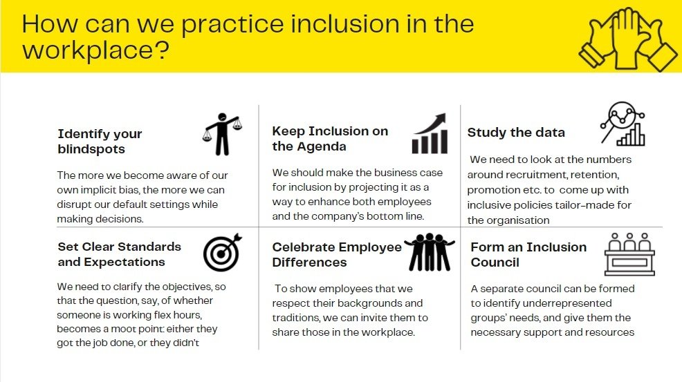 AnirudhBehera5's tweet photo. Came up with a small presentation on how organisations/ individuals can strive to make the workplace a more inclusive one.
#Act4Inclusion
#SustainableBusiness
@cssagim
@SCSTDI_GIM https://t.co/YZRTSVbj1c