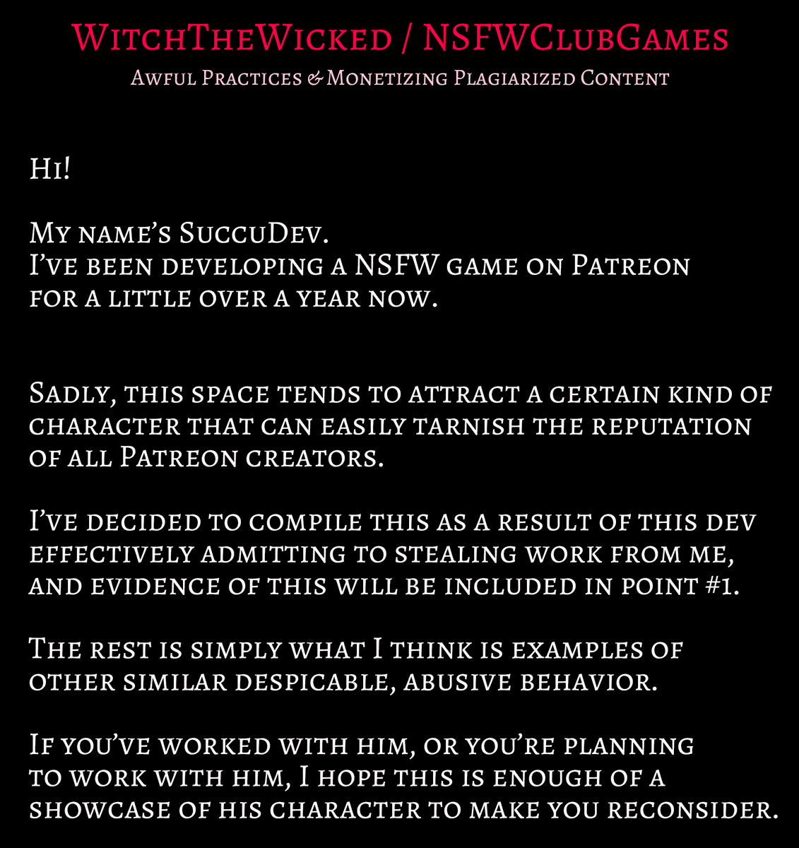 SuccuDev's tweet image. I usually use this twitter purely for release announcements, but a recent interaction with another dev has made me feel forced to speak up about his plagiarism and other awful practices.

(1/4)