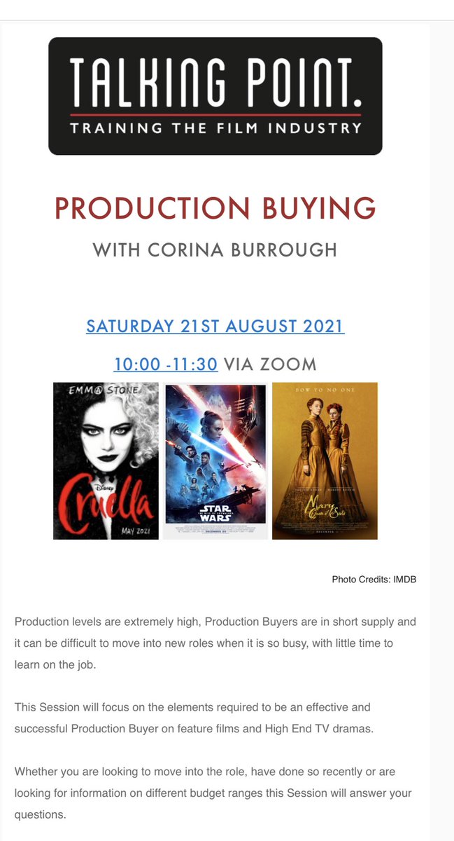 TalkingPointUK's tweet image. #TPSession next Sat looking at role of Production Buyer. Perfect for anyone considering the role or wanting guidance and advice. Informal, small groups so lots of opportunities for questions. More info talkingpointfilm.co.uk #learnfromthebest #setdec #film #artdept  #filmskills