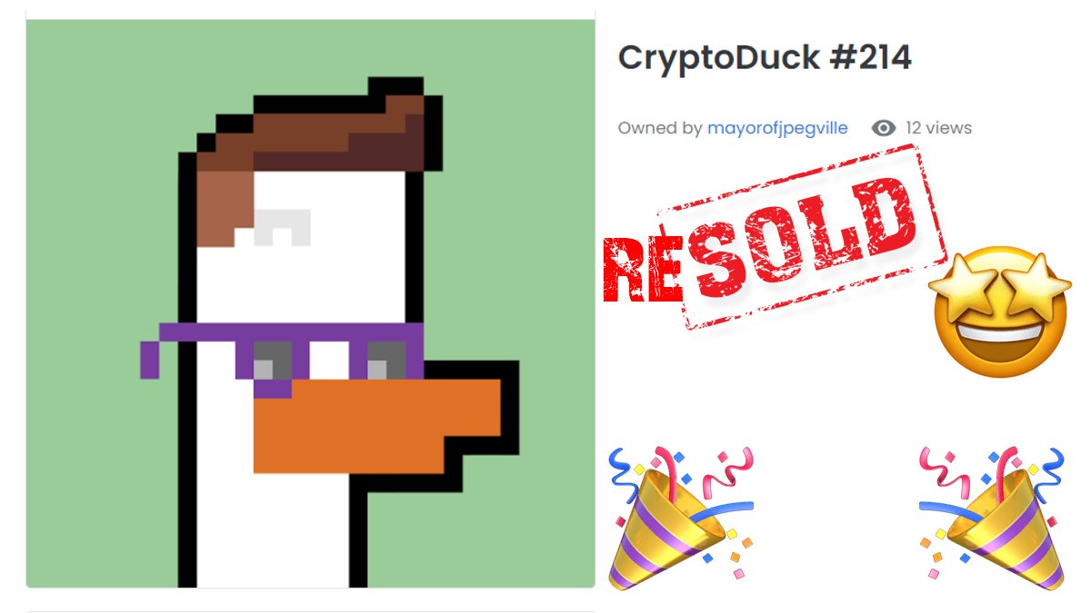 HitsLabNFT's tweet photo. The #CryptoDuck #139 was resold!🥰
Congrats,  Supernova504 and mayorofjpegville!🥳

https://t.co/2ZqOPLB32E
#NFT #NFTs #NFTCommunity #nftcollector #nftart #cryptoart #pixelart #nftartist
@opensea #OpenSeaNFT https://t.co/xrD7dNtsyR