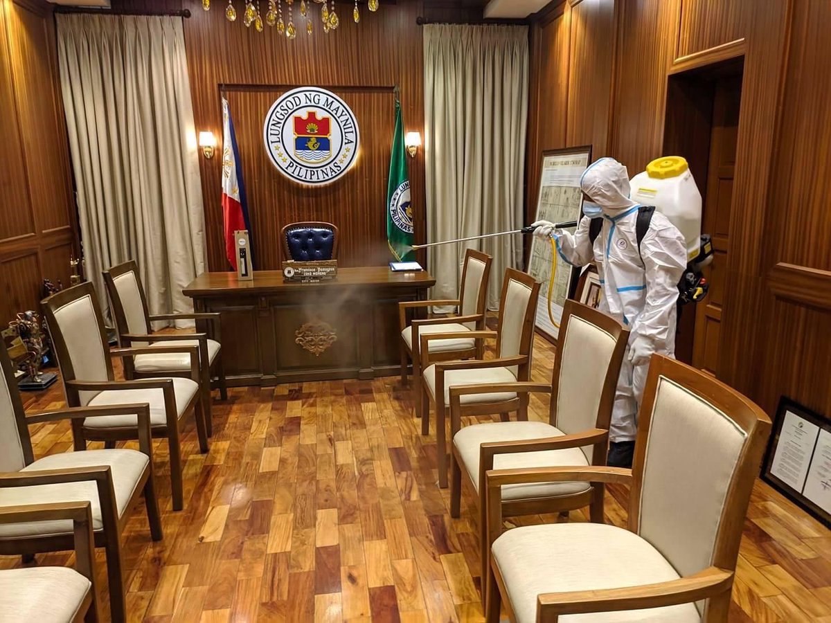 <a href="/IskoMoreno/">Isko Moreno Domagoso</a> <a href="/_katrinadomingo/">Kat Domingo</a> LOOK: Office of the Mayor in the capital city undergoes disinfection after Manila Mayor <a href="/IskoMoreno/">Isko Moreno Domagoso</a> tested positive for #COVID19 

(📷: Manila PIO) | via <a href="/_katrinadomingo/">Kat Domingo</a>
