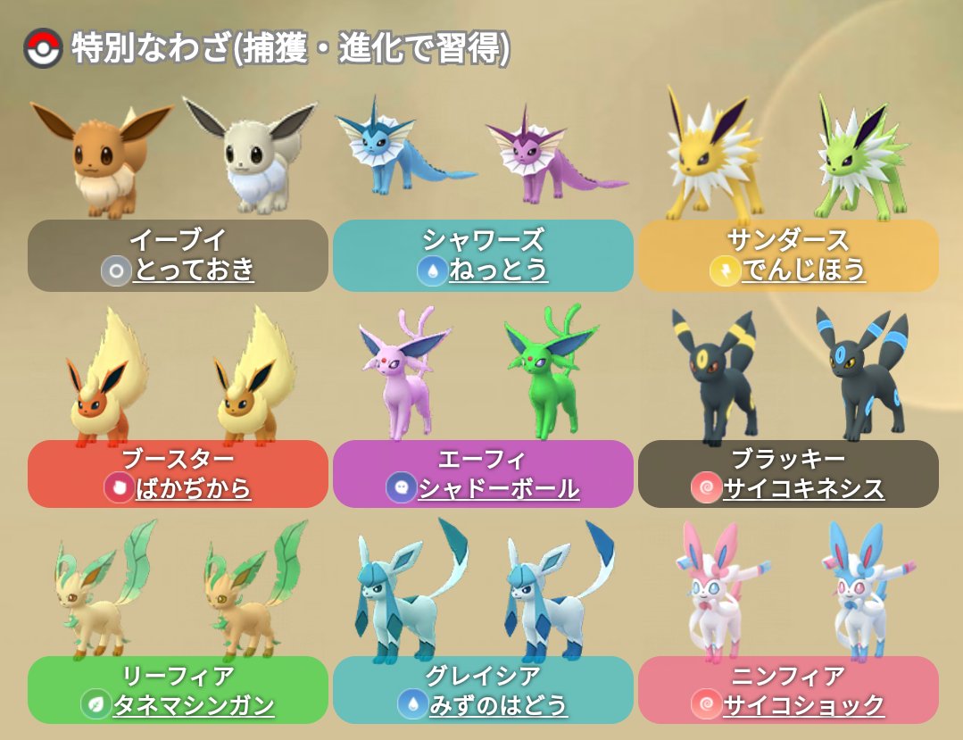 ট ইট র ポケモンgo攻略 みんポケ ブイズの特別な技とエーフィ ブラッキー ニンフィアの進化条件緩和は8 17 火 朝2時までです ট ইট র ポケモンgo攻略 みんポケ ブイズの特別な技とエーフィ ブラッキー ニンフィアの進化条件緩和は8 17 火 朝2時までです