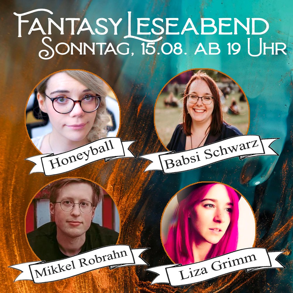 Heute Abend 19 Uhr auf Twitch! Fantasy Leseabend mit <a href="/MikkelMachts/">Mikkel</a> <a href="/TheLizaGrimm/">Liza Grimm 🌪</a> <a href="/HoneyballCookie/">HoneyballCookie</a> &amp; mir! 😍 Es wird düster, es wird witzig, es wird mystisch und es gibt Meer 🥰 Das wird super, kommt rum!