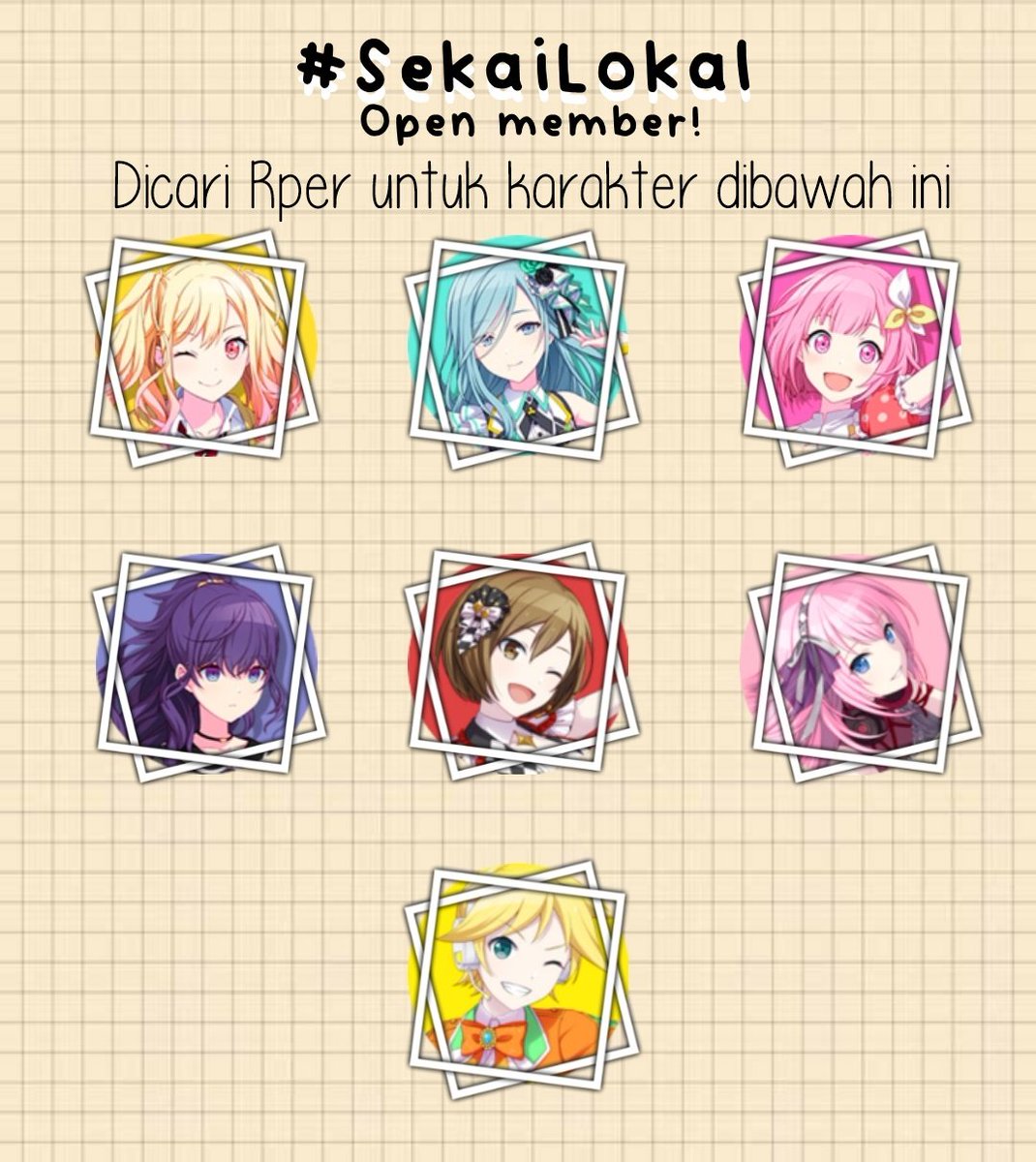 「UPDATE SLOT」

SELAMAT MALAM, HATSUNE MIKU DISINI! Hari ini Miku mau kabarin kalau #SekaiLokal kekurangan orang, nih;;; kalau kalian berminat isi, silahkan!

Cara mendaftar tetap seperti biasa, yaitu DM Miku, ya ♡

*Note: ada tes IC