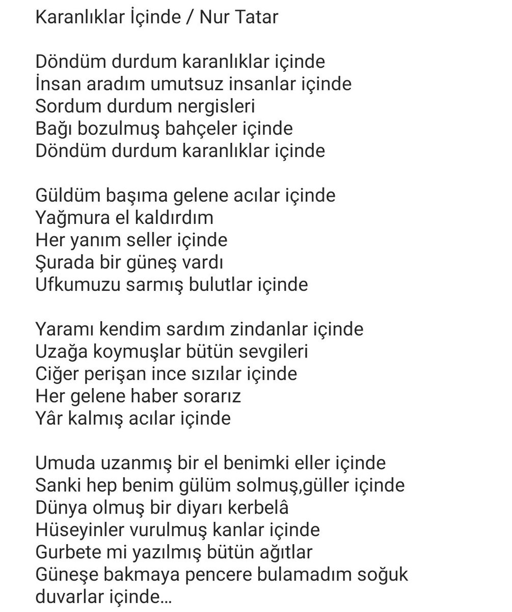 empathyArt's tweet photo. Döndüm durdum karanlıklar içinde
İnsan aradım umutsuz insanlar içinde
Sordum durdum nergisleri
Bağı bozulmuş bahçeler içinde
Döndüm durdum karanlıklar içinde
…
Resim @empathyArt çizerlerinden @Elif68170004 

Şiir @CizlavetKultur yazarlarından 
Nur Tatar

https://t.co/bgX6pIuboQ https://t.co/8carmnBIz8