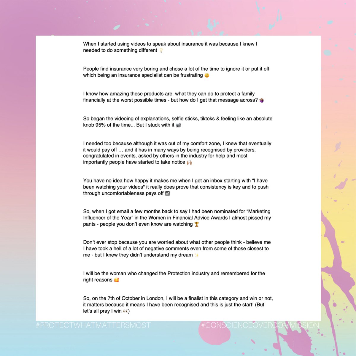 protectparent's tweet photo. Exciting to have been nominated for #MarketingInfluencer of the Year in the #WomenInFinancialAdvice #Awards ✨🏆
#TheProtectionParent #ProtectWhatMattersMost #ProtectingWhatMattersMost #ConscienceOverCommission #Insurance #Award #Finalist #WomenInFinance #Marketing #Influencer https://t.co/qIZne5WOkV
