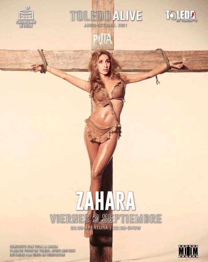 fcuartero's tweet image. Como a Zahara le han censurado el cartel de su actuación en Toledo, por ofender a los aleluyos cristofrikis, lo ha retirado, y saca otro más integrador y menos ofensivo.
No tengo más remedio que quitarme el gorro y ponerme a hacer reverencias con las orejas.
¡OLE TUS OVARIOS!