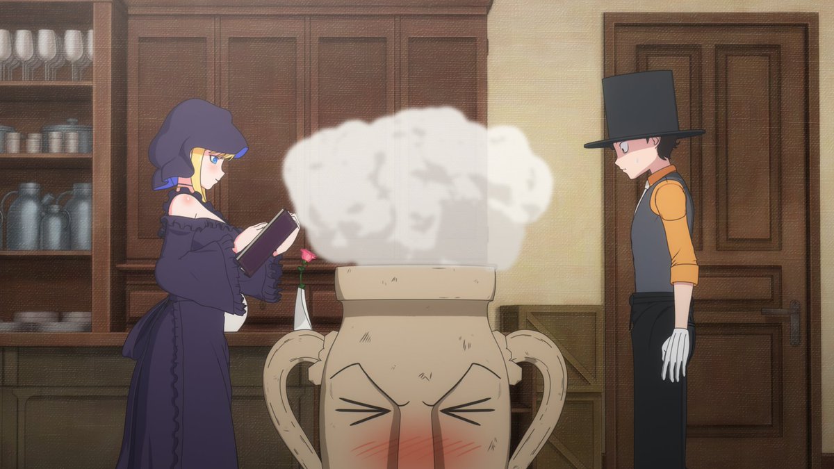 Tvアニメ 死神坊ちゃんと黒メイド 公式 死神坊ちゃんと黒メイド 第7話 At Xでの放送まで あと１時間 チョーさん演じる魔法の釜と 坊ちゃん アリス ロブとのコミカルなやりとり お楽しみに 死神坊ちゃん At X