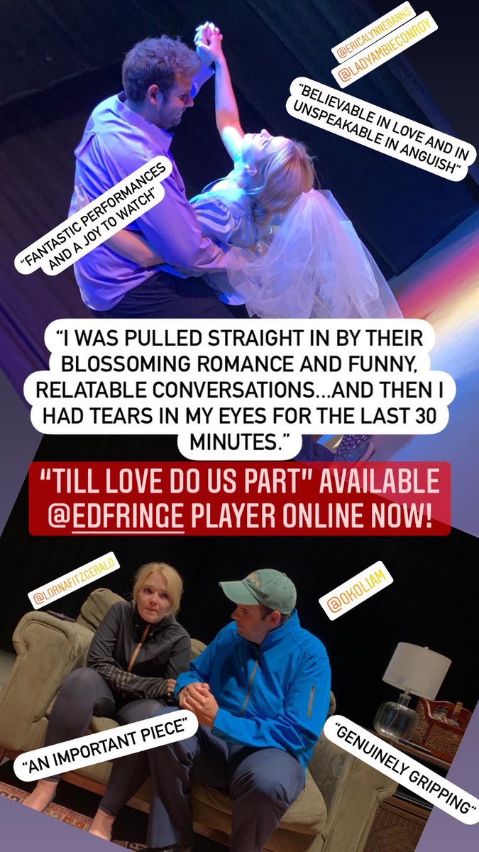 thespiananproud's tweet photo. Watch TILL LOVE DO US PART on the @edfringe player now, and let us know what you think in the audience reviews on https://t.co/ME2IB1tR4J or by tweeting us here 😊🎭 @LornaFitz0 &amp; Liam Oko play a young couple trying to get past each relationship milestone society places on them! https://t.co/EF8eg6s7Me