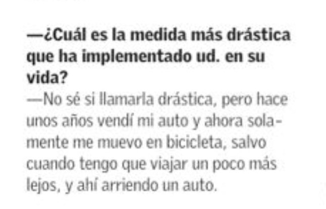 Buena entrevista a <a href="/Maisa_Rojas/">Maisa</a>. Destaco lo de cambiar auto por bici, que es algo que muchos podemos hacer fácilmente a bajo costo y gran beneficio (no solo en términos de mitigación del cambio climático, sino tb de calidad de vida personal)