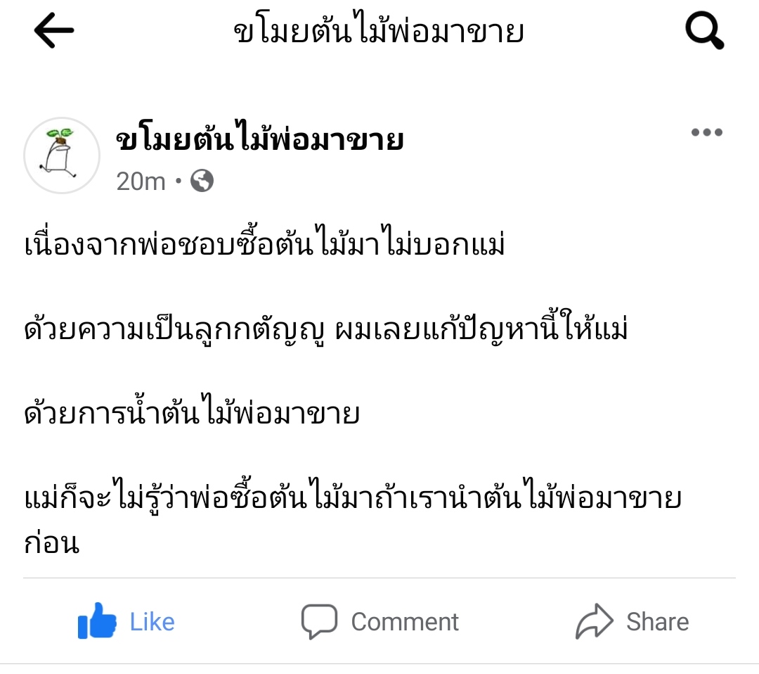 น้องชายเปิดเพจขายต้นไม้ 5555555555555 มาโฆษณาให้นาง ฝากเพจน้องนี่ด้วยนะคะ ที่บอกว่าขโมยพ่อมาคือขโมยมาจริงๆ 5555555555555555⁵555555555