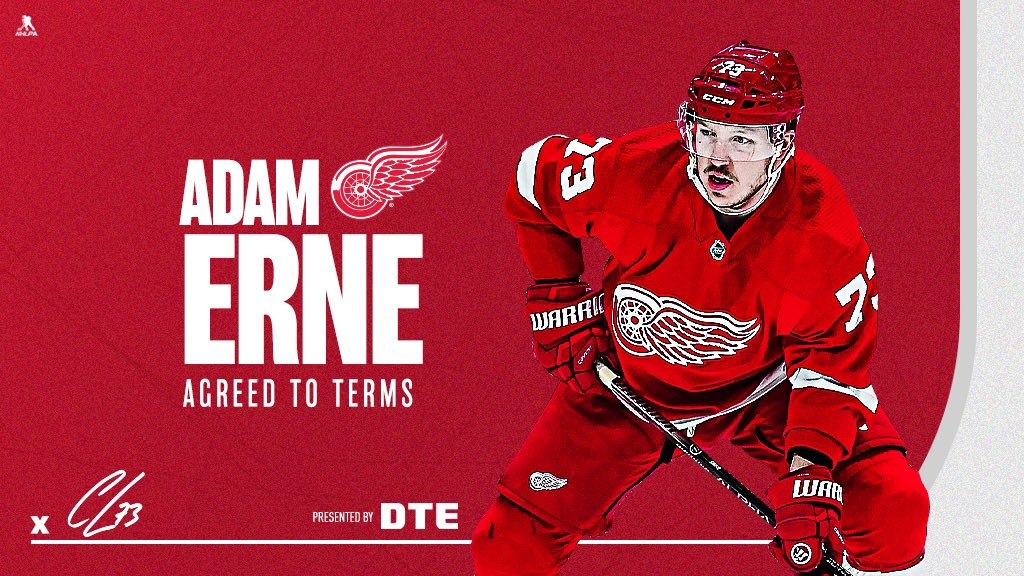 Detroit Red Wings on Twitter: "UPDATE: The Detroit #RedWings today agreed to with wing Adam Erne on a two-year contract. https://t.co/QY0LOzanZj" / Twitter