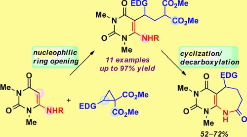 Our latest research. Donor–Acceptor Cyclopropane Ring Opening with 6-Amino-1,3-dimethyluracil and Its Use in Pyrimido[4,5-b]azepines Synthesis pubs.acs.org/doi/10.1021/ac…