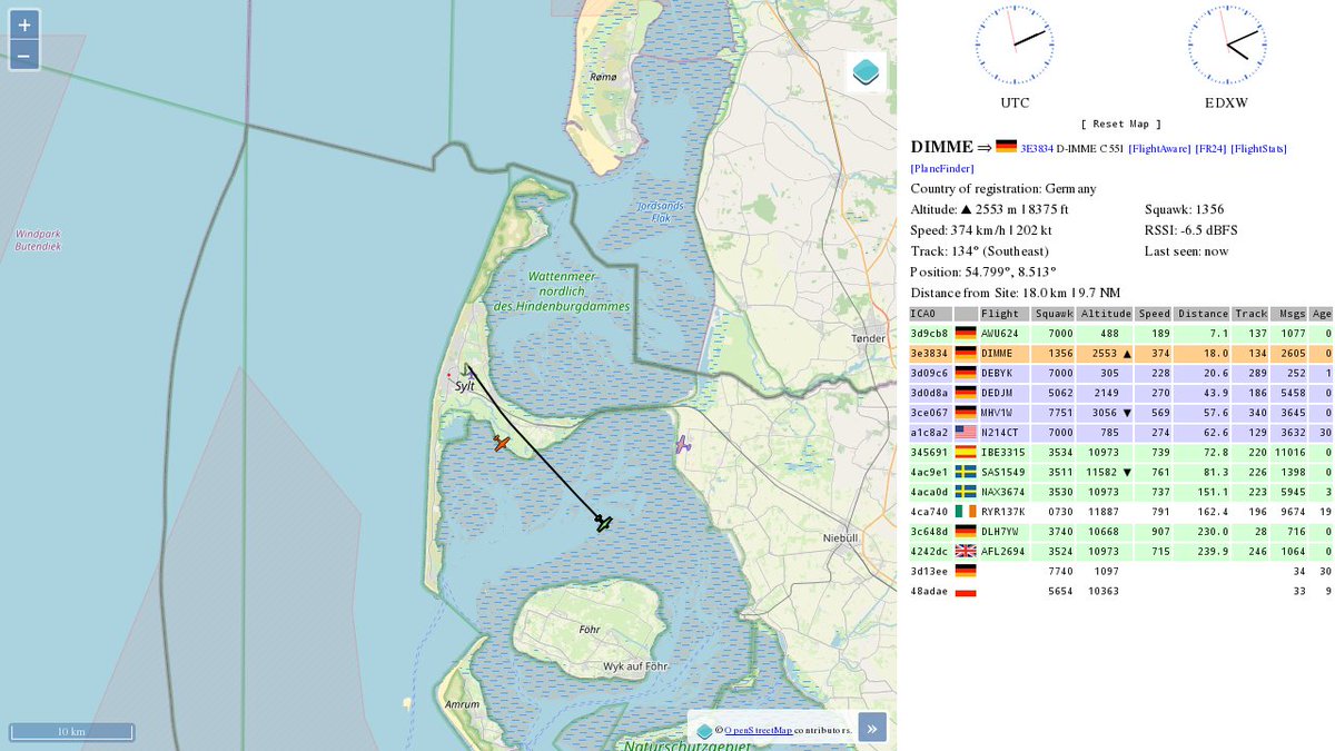 AboveEDXW's tweet image. #3e3834: 1.2 km out at 0 ft - heading SE with 13.0 km/h. None / 16:02:05 / globe.adsbexchange.com/?icao=3e3834  #GWT #EDXW #ADSB