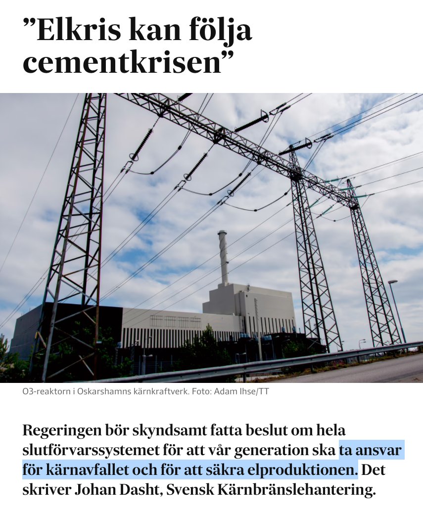 jonsson_henrik's tweet photo. Snälla reagera på detta! Om beslut om slutförvaring av kärnbränsle inte fattas inom två veckor kommer svensk kärnkraft att tvingas avvecklas inom tre år. (1/4) https://t.co/cqkItiSOOb