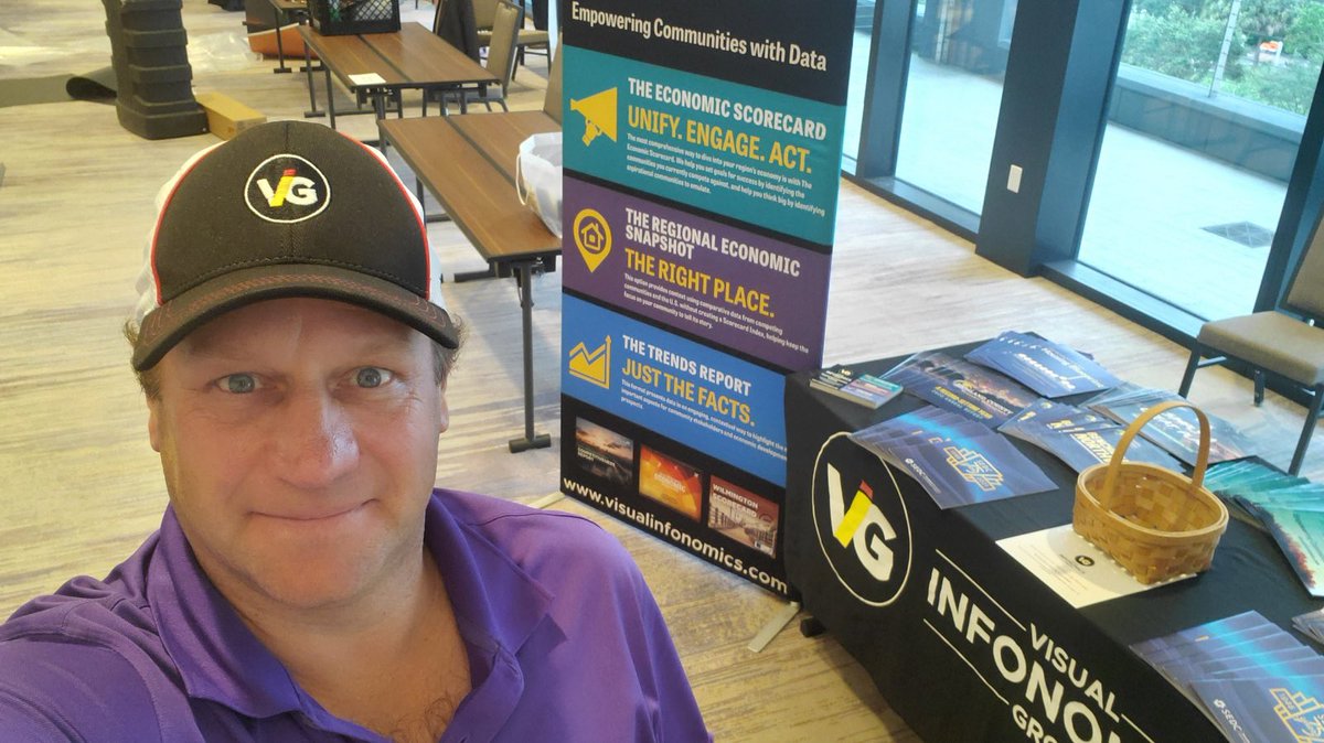 VizInfonomics's tweet photo. We’re all set up at the @SEDCouncil annual conference in Tampa! Drop by our booth and meet Mark Wright to find out how @VizInfonomics can help you turn data into engaging stories to help your communities economy thrive! #dataviz #economicDevelopment https://t.co/E5NjdLVHxR