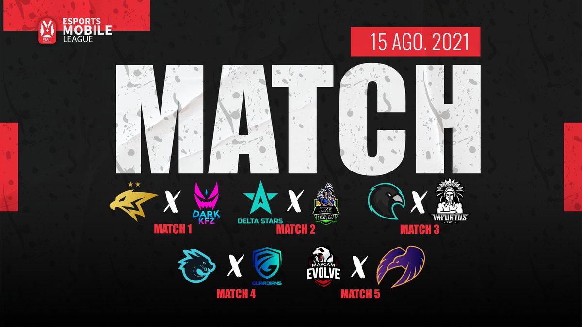 #EML_WR | MATCHDAY!

Inicia la 2da jornada división 2:

<a href="/GoldenEagles_GE/">Golden Eagles</a> 🆚 <a href="/Dark_KFZ/">Dark KFZ</a>
<a href="/DeltaStarsGG/">Delta Stars</a>🆚 <a href="/byg_team/">BYG TEAM</a>
<a href="/LapridaEsports/">L A P R I D A ⭐⭐⭐</a> 🆚 @InfurtusGaming
@allknights_la 🆚 <a href="/GuardiansClub_/">Guardians</a>
<a href="/MaycamEvolve/">MAYCAM EVOLVE</a> 🆚 @Ravens_esports

⏰| 16:00hrs 🇵🇪
📺| twitch.tv/eml_latam

#eSportsMobile