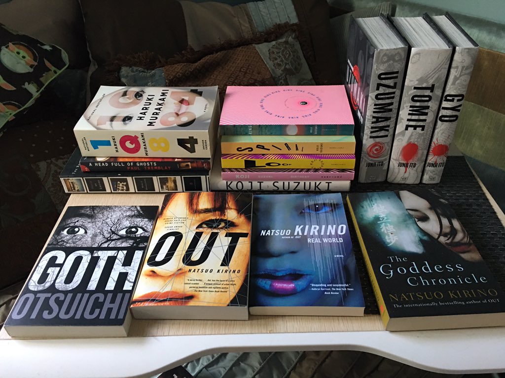 jennyn1414's tweet photo. Summer reading list nearly complete🤓📚📚📖📚. A few more to go and waiting for Dark Water. #JunjiIto #KojiSuzuki #NatsuoKirino #HarukiMurakami #HeadFullOfGhosts #HouseOfLeaves https://t.co/R1NdPHoUNH