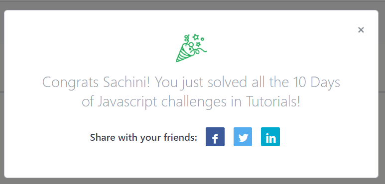 Iam_S4ch1's tweet image. #100DaysOfCode day39
Just completed the #10DaysOfJavaScript challenge on HackerRank.