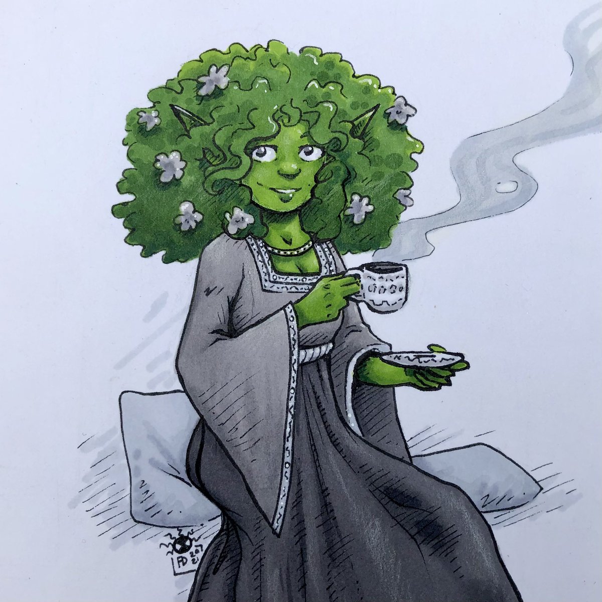 frandaredoodles's tweet photo. Day 14 of #drowgust is haven. Here’s our favourite librarian, Mossy, in her library haven… except I ran out of time to draw the library. Mossy belongs to @CherishYork. I hope I did her justice Cherish! https://t.co/PLnZBLIyWb