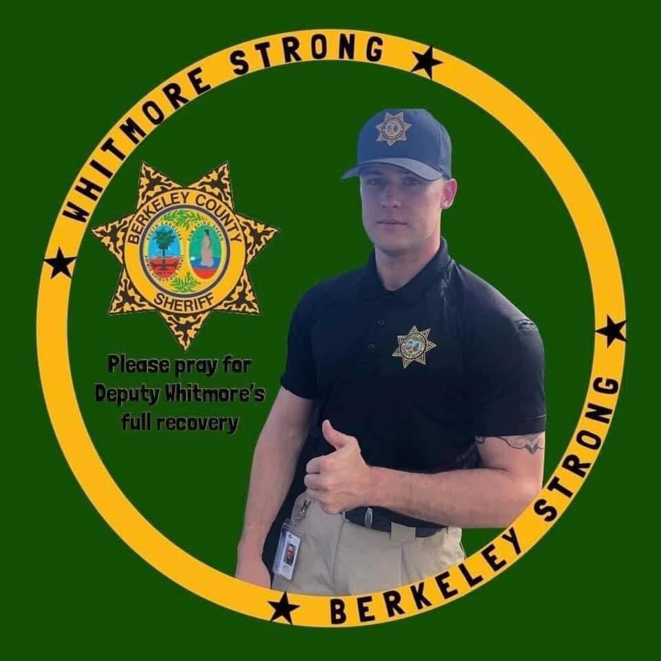 The Berkeley County Sheriff’s Office continues to request prayers for Deputy Joshua Whitmore’s full recovery. Please also pray for his family, both blood and blue. 

READ MORE: facebook.com/76879391653044… 

#BerkeleyCounty
#BerkeleyStrong
#WhitmoreStrong
#Chsnews