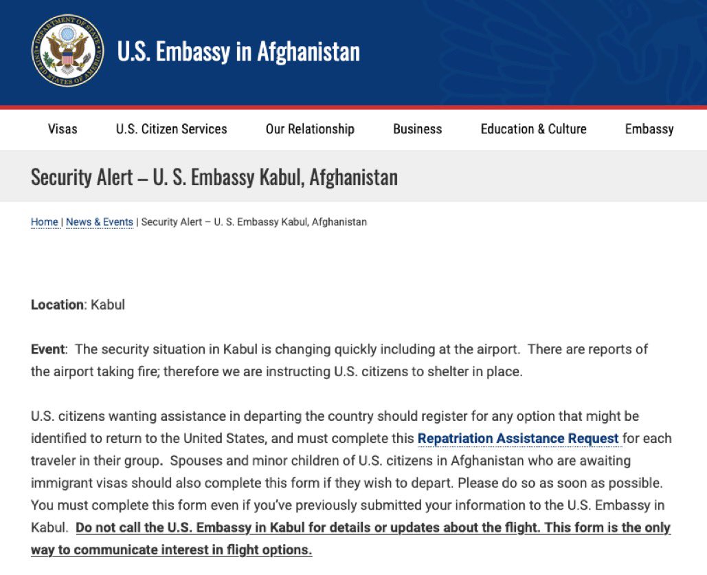 Ian Bremmer On Twitter State Dept Warning Us Citizens Not To Come To Kabul Airport Presently Taking Fire Acting Us Amb Has Just Fled The Embassy It S A Debacle Https T Co Llq94pxpq5