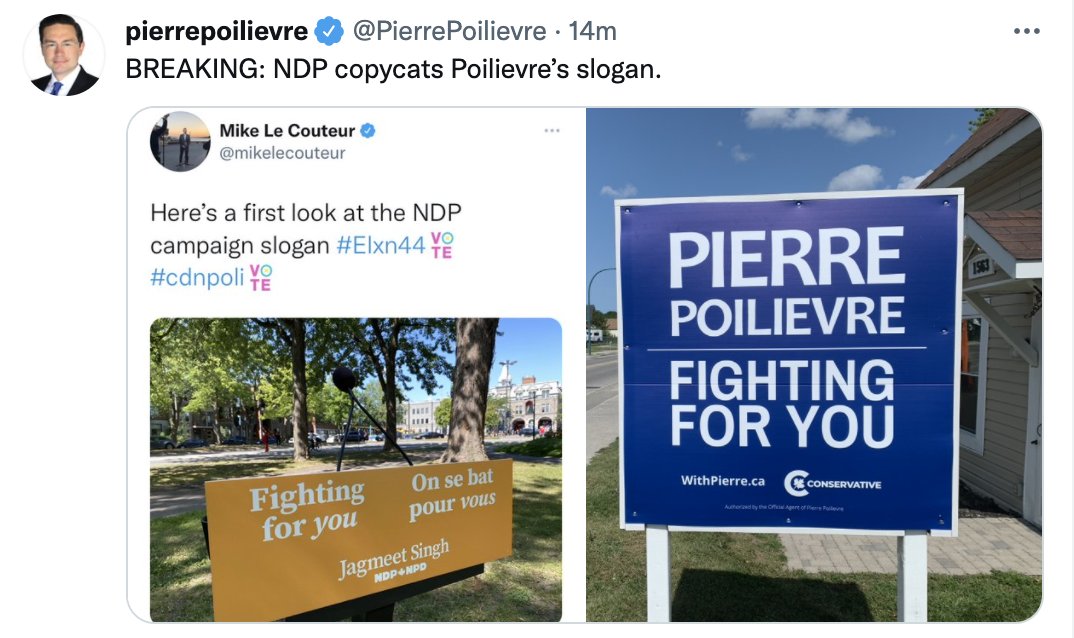 PMLesterPearson's tweet photo. BREAKING: Canadians are unable to tell the difference between the Conservatives and the NDP. #elxn44 https://t.co/93exLMtUiz