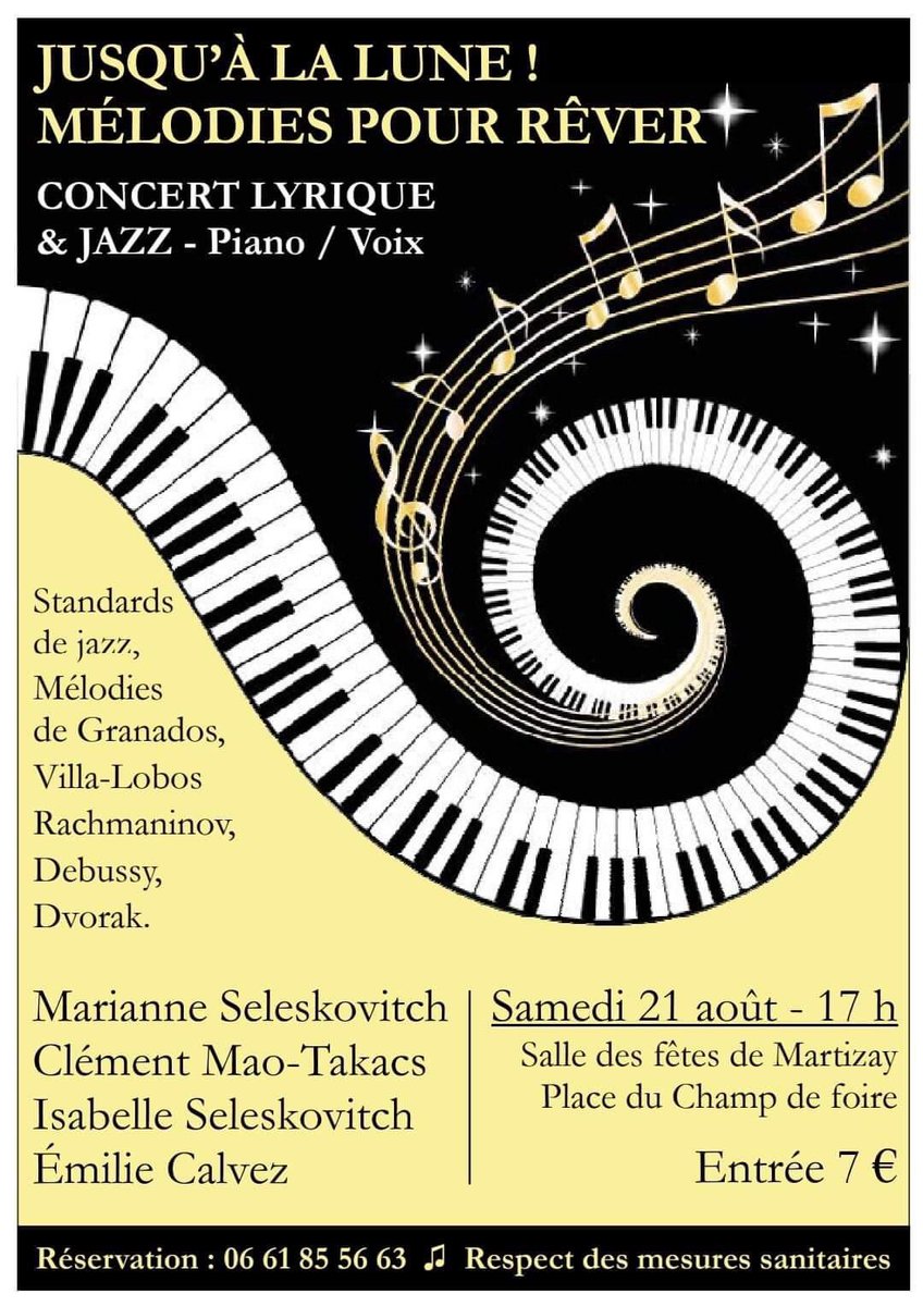 Amis #Berrichons mais également amis #Solognots👉Venez écouter des artistes incroyables et talentueux dans notre belle région Centre! 
Rendez-vous à #Martizay (36) samedi 21 août à 17h : 1h20 de #Romorantin ! <a href="/martianevonkant/">SELESKOVITCH</a> <a href="/cle_mao_takacs/">Clément Mao - Takacs</a> <a href="/EmilieCalvez/">Emilie Calvez</a> 
Isabelle #Seleskovitch