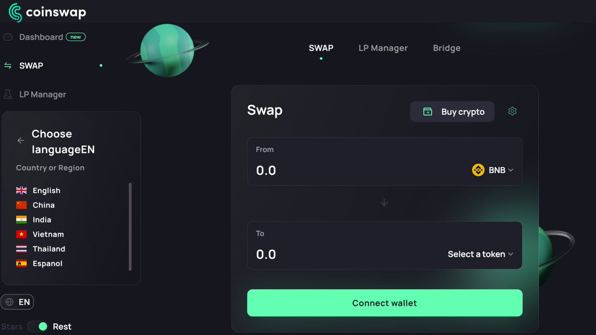 MarcinWhoa's tweet photo. Currently working on some new languages for our dapp, if you feel that we should add your language, please state in comment your country name and the corresponding flag🤝
Have you spotted another new feature on the photo?👀

#CoinSwapSpace $CSS #BinanceSmartChain #Binance https://t.co/fTFdb5ZJ4U