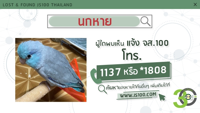 js100radio's tweet photo. นกหายจากซ.สุขสวัสดิ์38 เขตราษฎร์บูรณะ ผู้ใดพบเห็นแจ้ง JS100 โทร *1808 หรือ 1137
https://t.co/Mi9w5LtbaT https://t.co/MzdYT07fjU