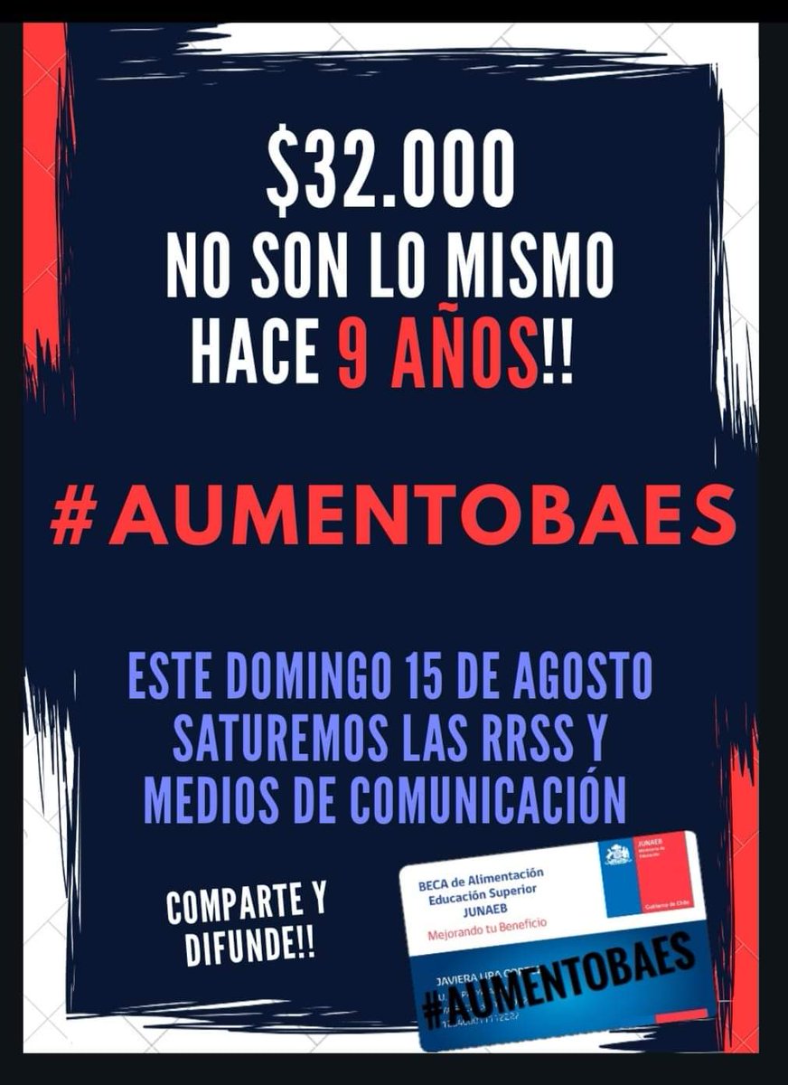 JAAM1521's tweet photo. #AumentoBaes no puede ser que den desde el 2012 los mismos 32.000 pesos siendo que todas las cosas suben de precio en este país, incluyendo la canasta básica https://t.co/P1USCpzr5e