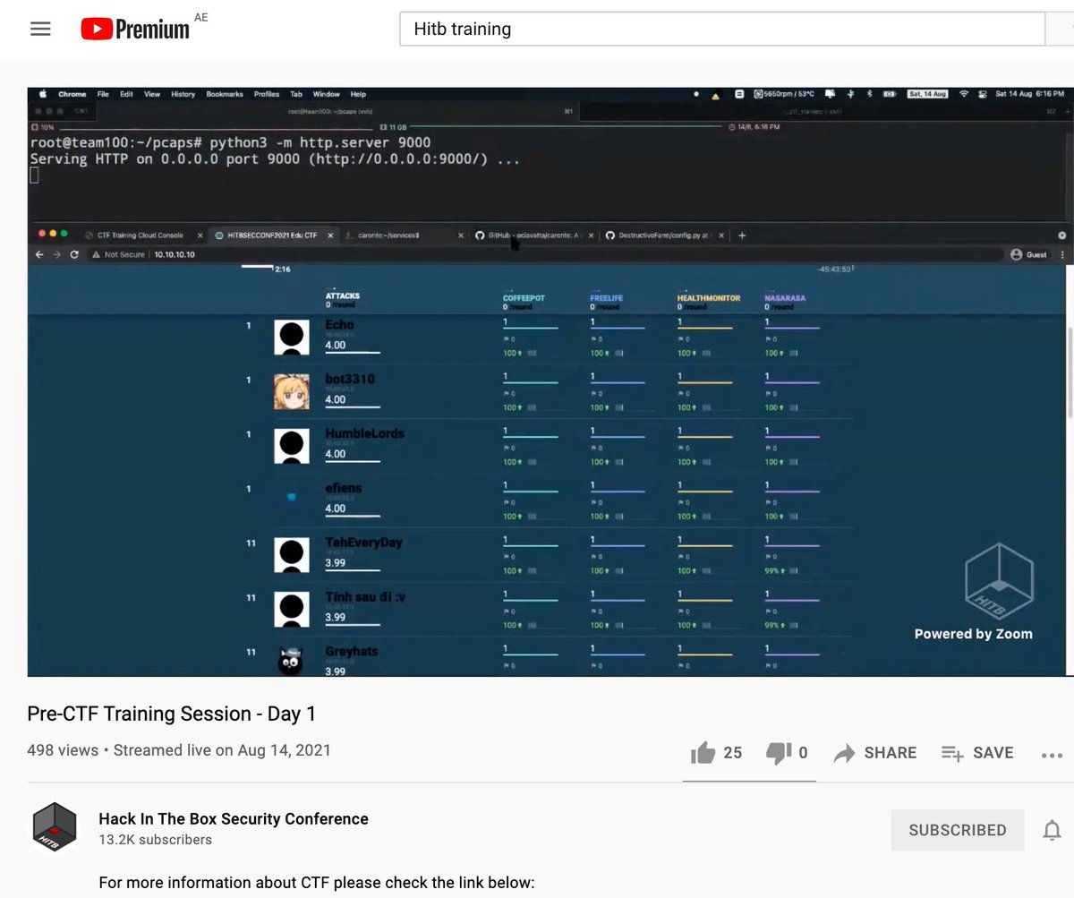 CTFae's tweet photo. Our team has just wrapped up @HITBSecConf Attack &amp; Defense CTF Training. 

Best of luck to all participants in HITB EDU Pre Qualification CTF that will run at 27th &amp; 28th of August.

Thanks to @HITBSecConf and @hackerdom for the amazing teamwork. 

#HITB2021SIN 
#HITBCyberWeek https://t.co/5Swcq0hsgJ