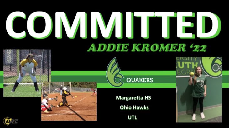 AddieKromer26's tweet photo. I’m extremely excited to announce that I will be furthering my academic and athletic career at Wilmington College! Thank you so much to my family, coaches, teammates, and anyone who supported me! Go Quakers! @04Hawks @DubC_Softball @Ladybears_SB https://t.co/MPhoj1Oj28