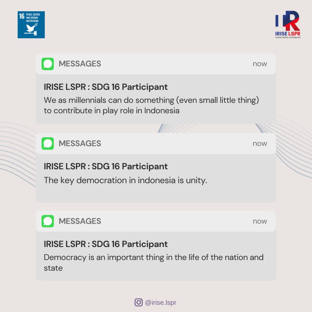 irise_id's tweet photo. Ladies and gentlemen, those are what our participants said after attending SDG 16 session. Their voice is important. https://t.co/iJxFxfh4E1