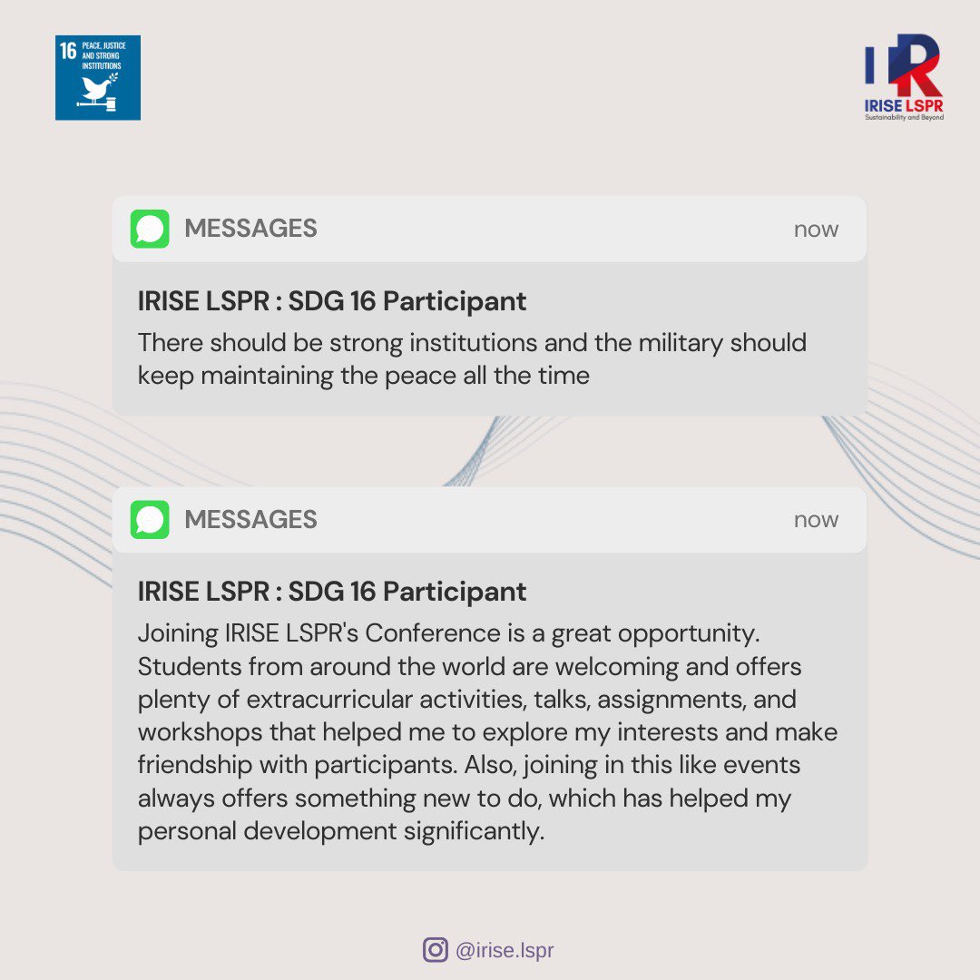 irise_id's tweet photo. #LSPRJakarta
#LSPR29th
#IRISELSPR
#SustainableDevelopmentGoals #SDGs
#GlobalGoals
#SDG16
#PeaceJusticeandStrongInstitutions https://t.co/K75TDX8qLK