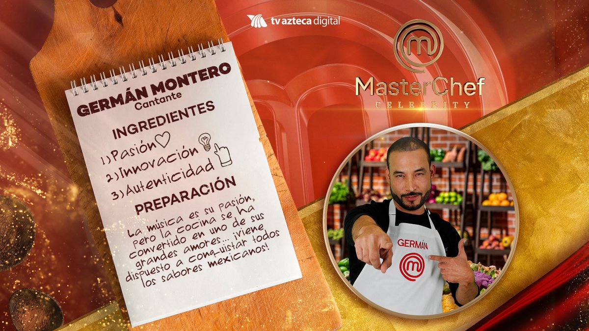 .<a href="/GermanMontero5/">GermanMontero5</a> ya enamoró a todo México con sus canciones y voz... ¡ahora viene dispuesto a cautivar con su SAZÓN! 😬🍴🔥 ¿Ya quieren verlo en acción? 🍳

#MasterChefCelebrity, GRAN ESTRENO viernes 20 de agosto a las 7:30 p.m. por <a href="/AztecaUNO/">Azteca UNO</a>. 📺