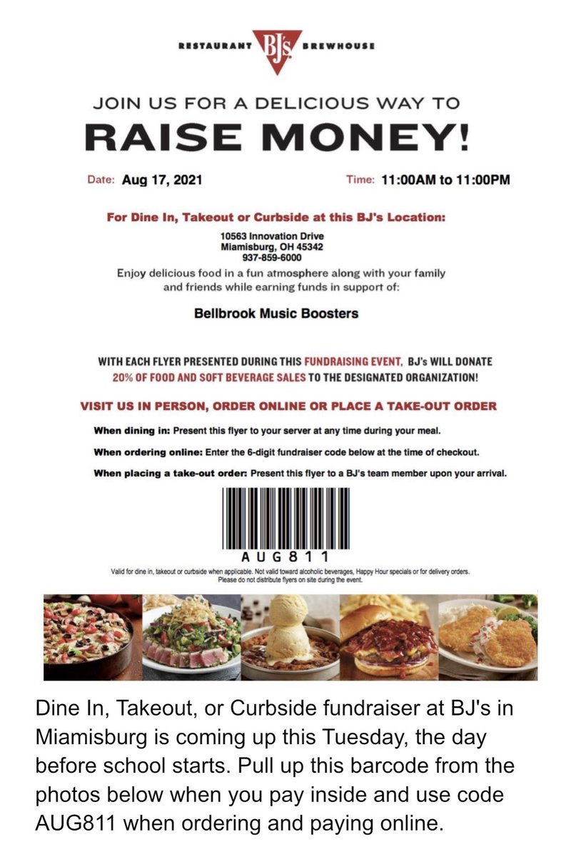 BellbrookBands's tweet photo. Tuesday 8/17 - Band Dine Out at BJ’s https://t.co/qvRDL0xzmJ