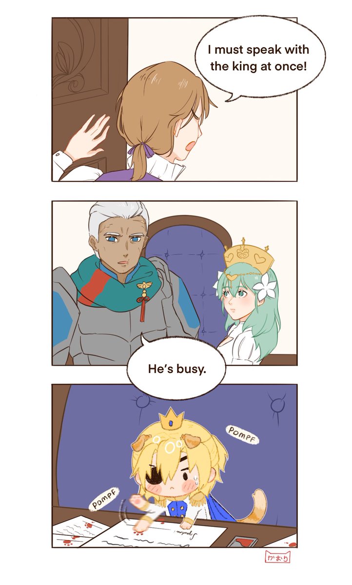 kao__rii's tweet photo. King Catmitri doesn’t have time for this! 📝
「#dimileth #FE3H #ディミレス #catmitriweek #catmitri 」 https://t.co/5PbuMXDcCn