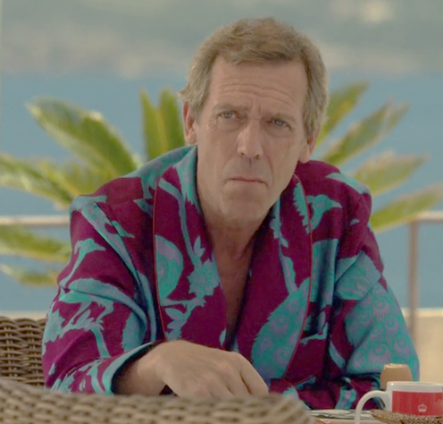 TheAndrewBlog's tweet image. We're really enjoying THE NIGHT MANAGER, but Hugh Laurie's character keeps wearing this robe that makes him look like a Wild Berry Pop Tart come to life.